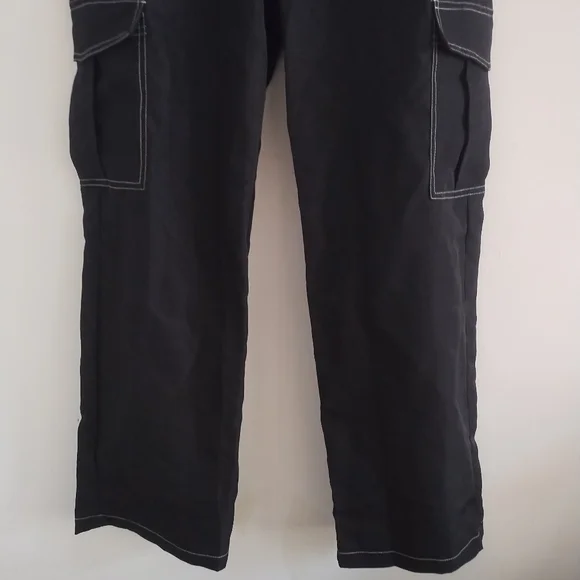 NWT Shein Ez Wear White Stitching Lightweight Wide Leg Cargo Y2K Pants - Picture 4 of 10
